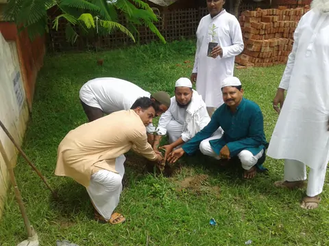 Village members planting a sapling